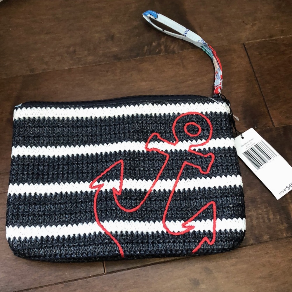 NWT Vera Bradley ANCHORS AWEIGH Straw Beach Wristlet Clutch Bag Nautical Stripe